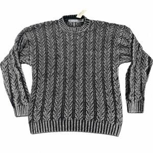 Men's Large 
Black & Gray Cable-Knit Crewneck Sweater – BASIX